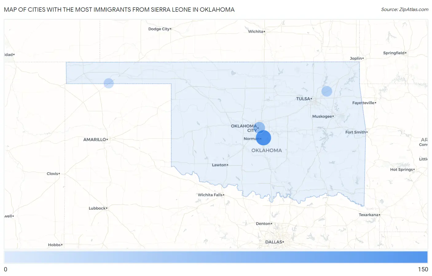 Cities with the Most Immigrants from Sierra Leone in Oklahoma Map