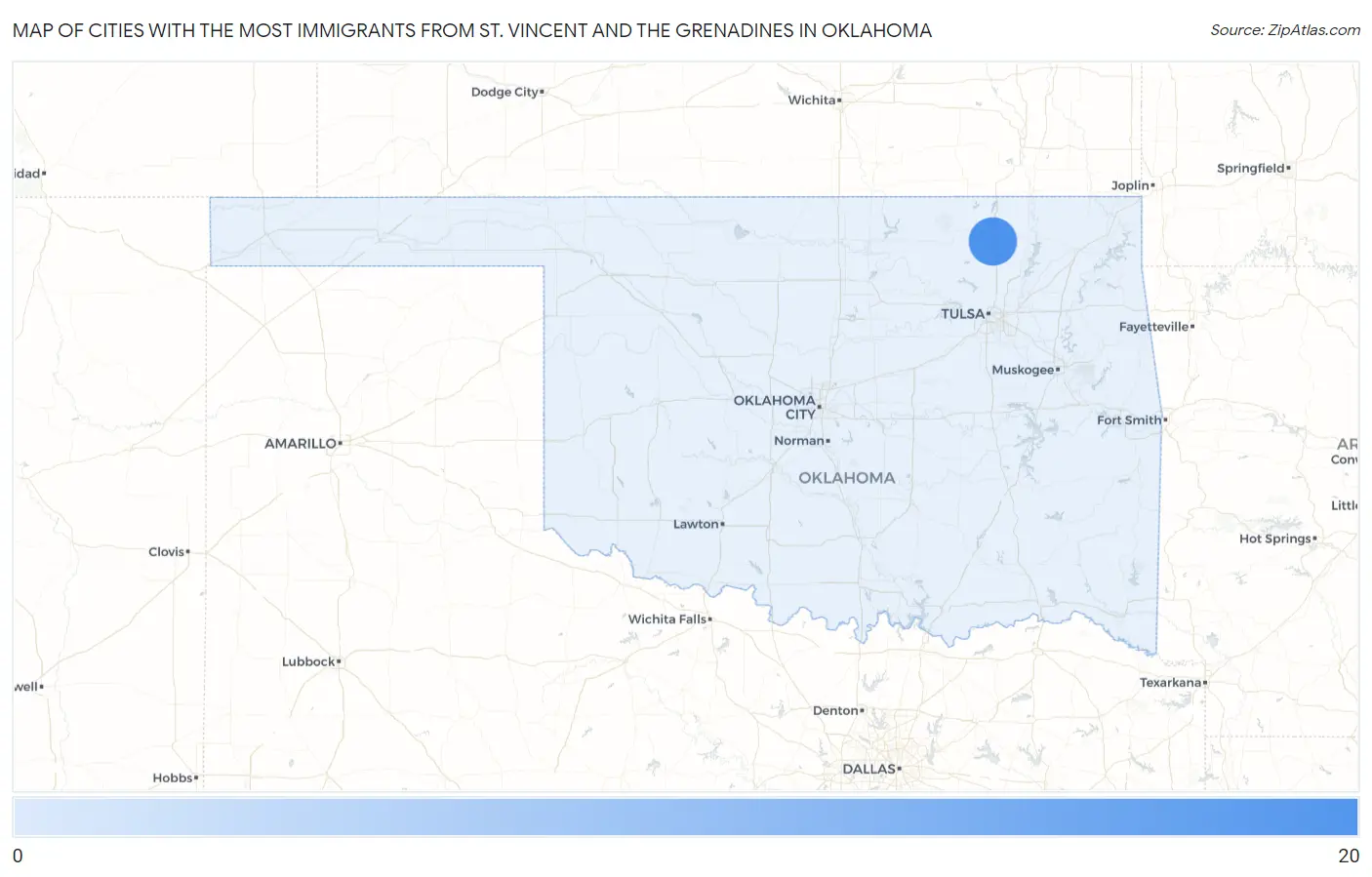 Cities with the Most Immigrants from St. Vincent and the Grenadines in Oklahoma Map