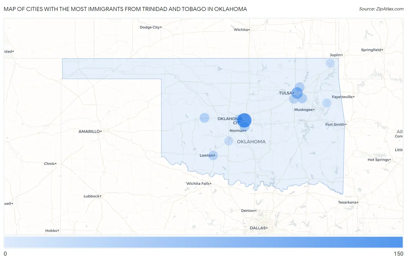 Cities with the Most Immigrants from Trinidad and Tobago in Oklahoma Map