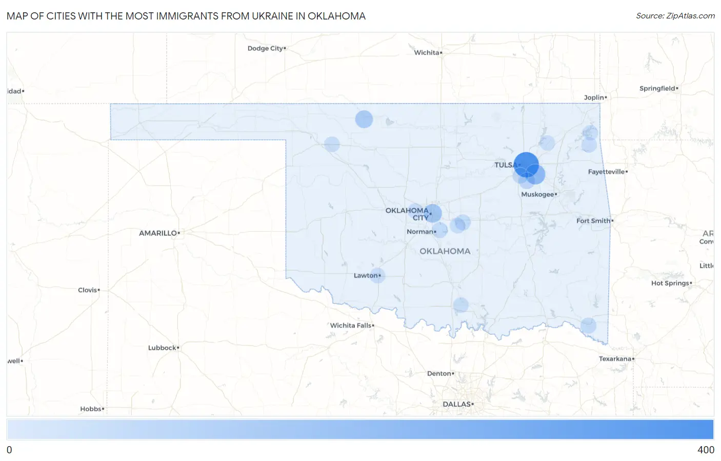 Cities with the Most Immigrants from Ukraine in Oklahoma Map