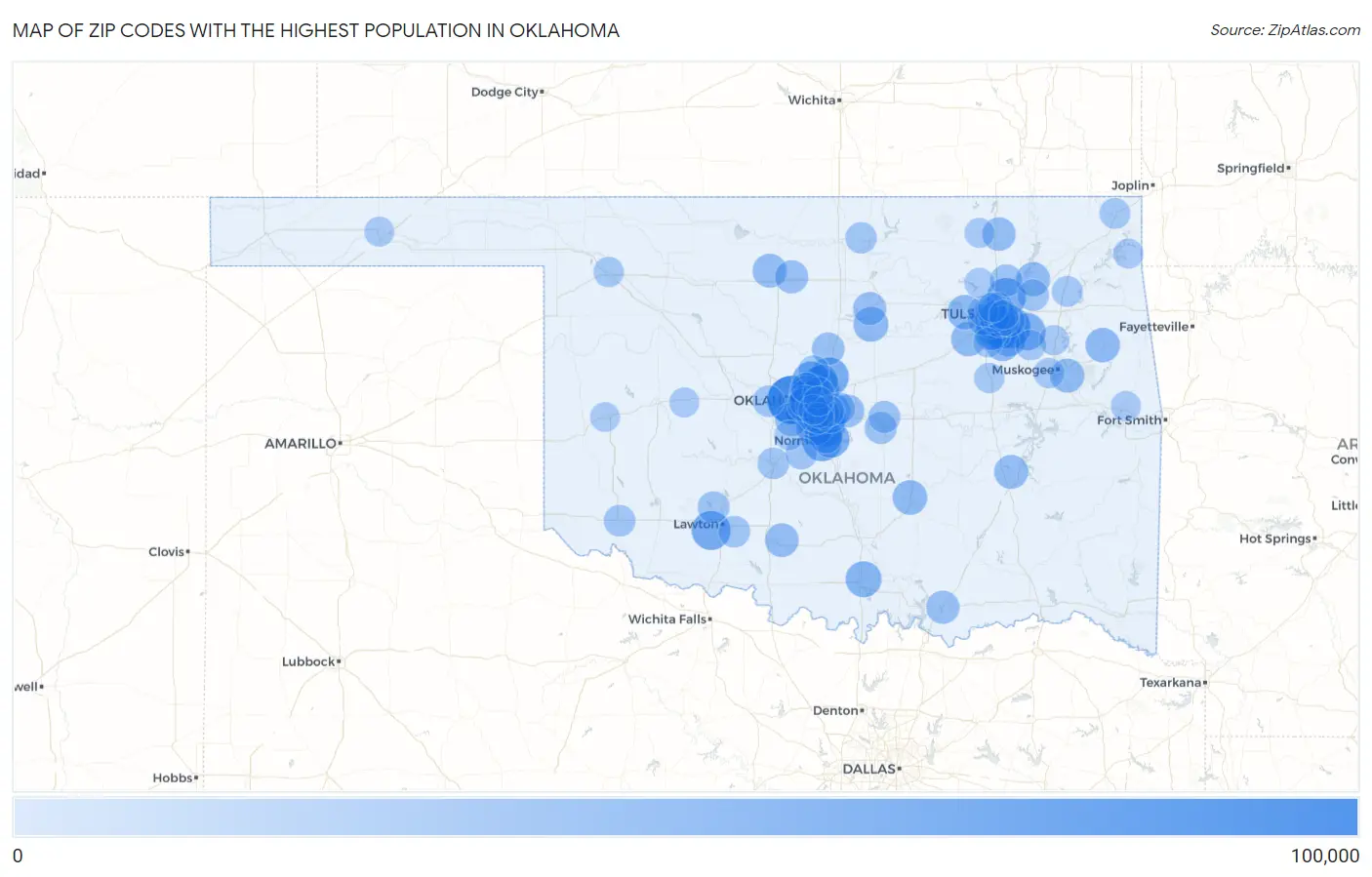 Zip Codes with the Highest Population in Oklahoma Map