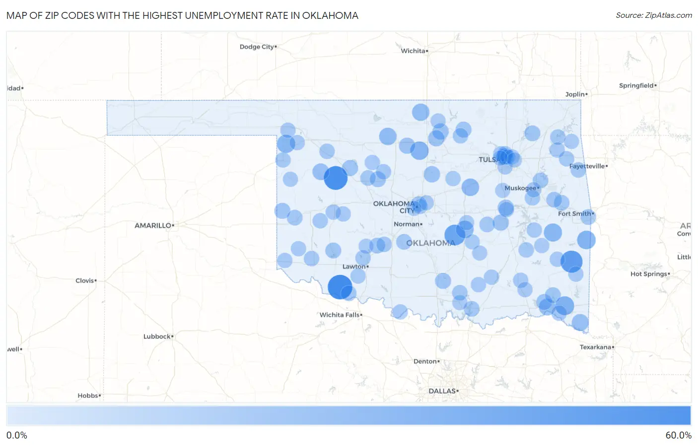 Zip Codes with the Highest Unemployment Rate in Oklahoma Map