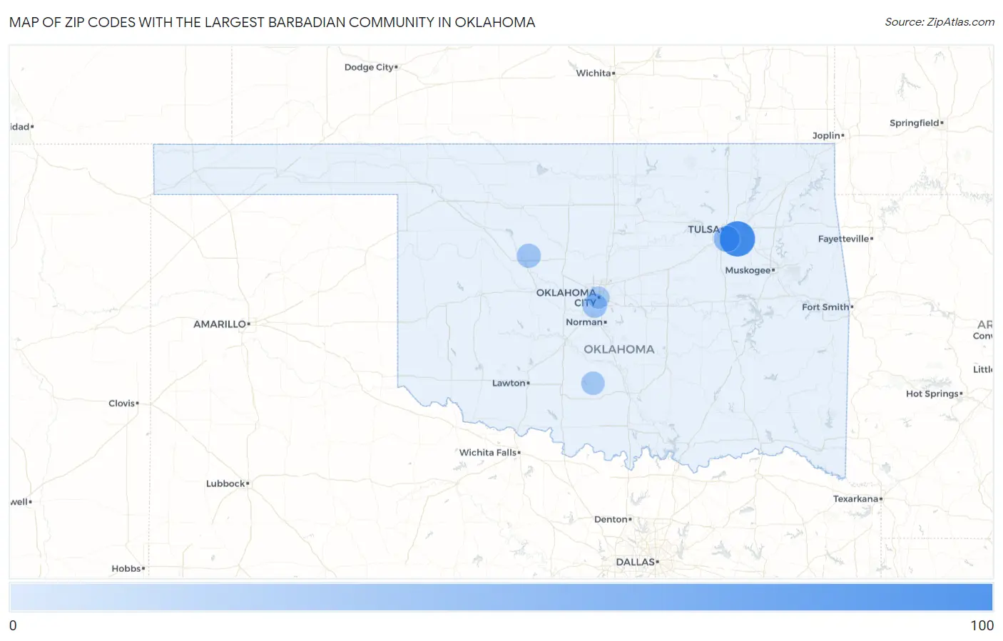 Zip Codes with the Largest Barbadian Community in Oklahoma Map