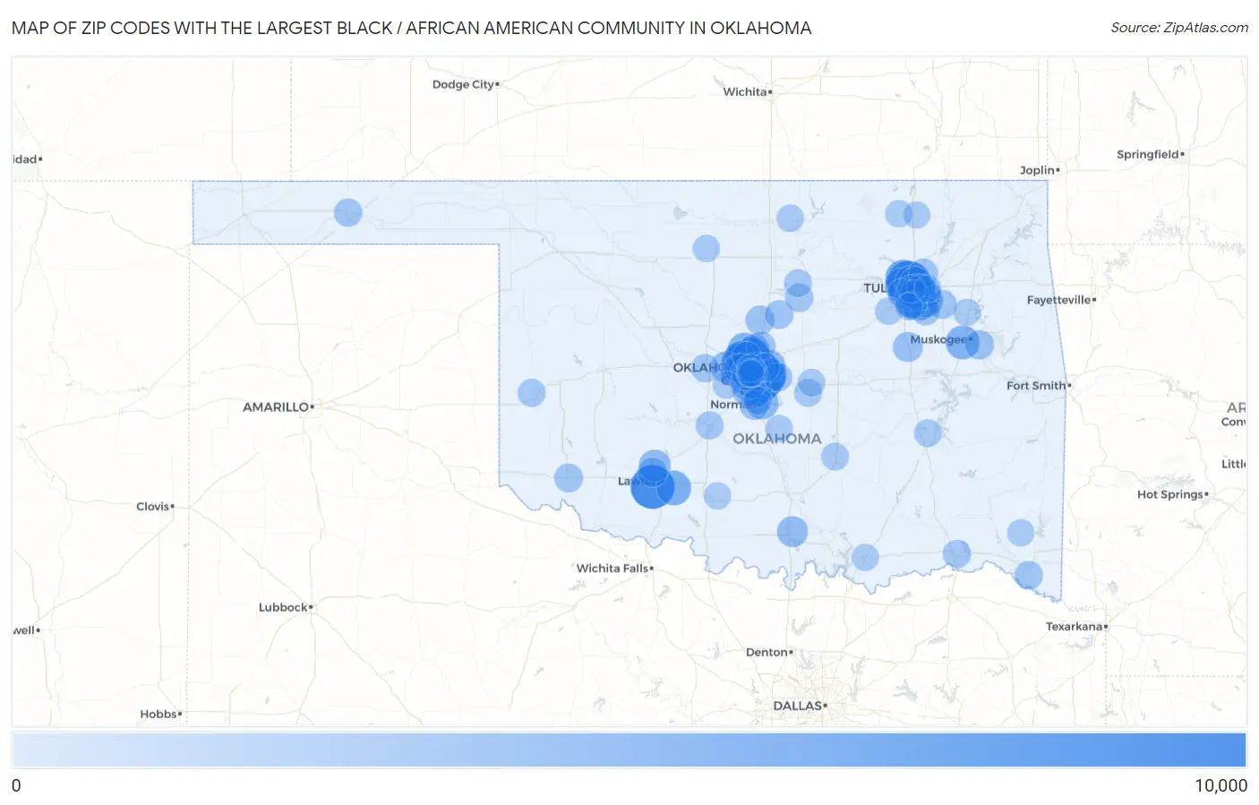 Zip Codes with the Largest Black / African American Community in Oklahoma Map