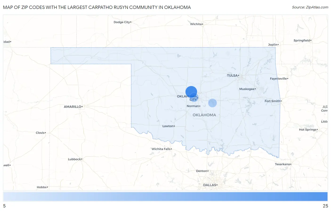 Zip Codes with the Largest Carpatho Rusyn Community in Oklahoma Map