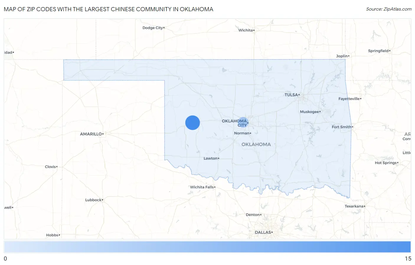 Zip Codes with the Largest Chinese Community in Oklahoma Map