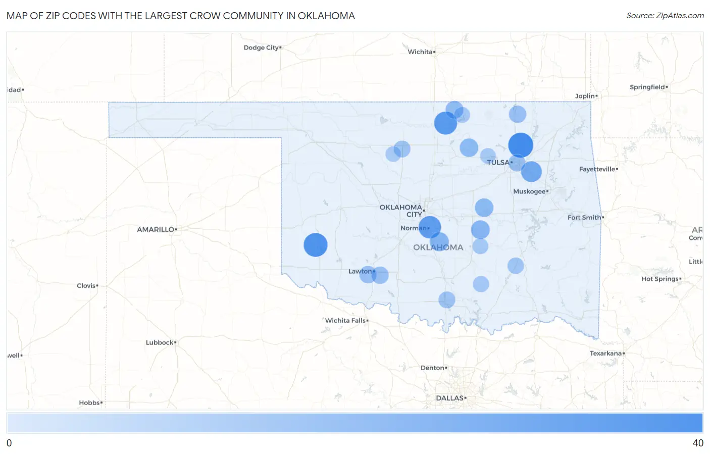 Zip Codes with the Largest Crow Community in Oklahoma Map