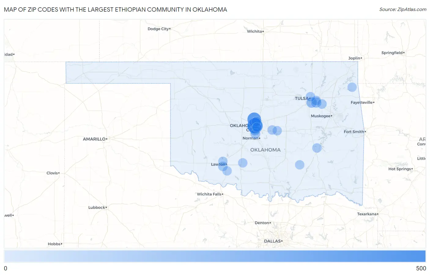 Zip Codes with the Largest Ethiopian Community in Oklahoma Map