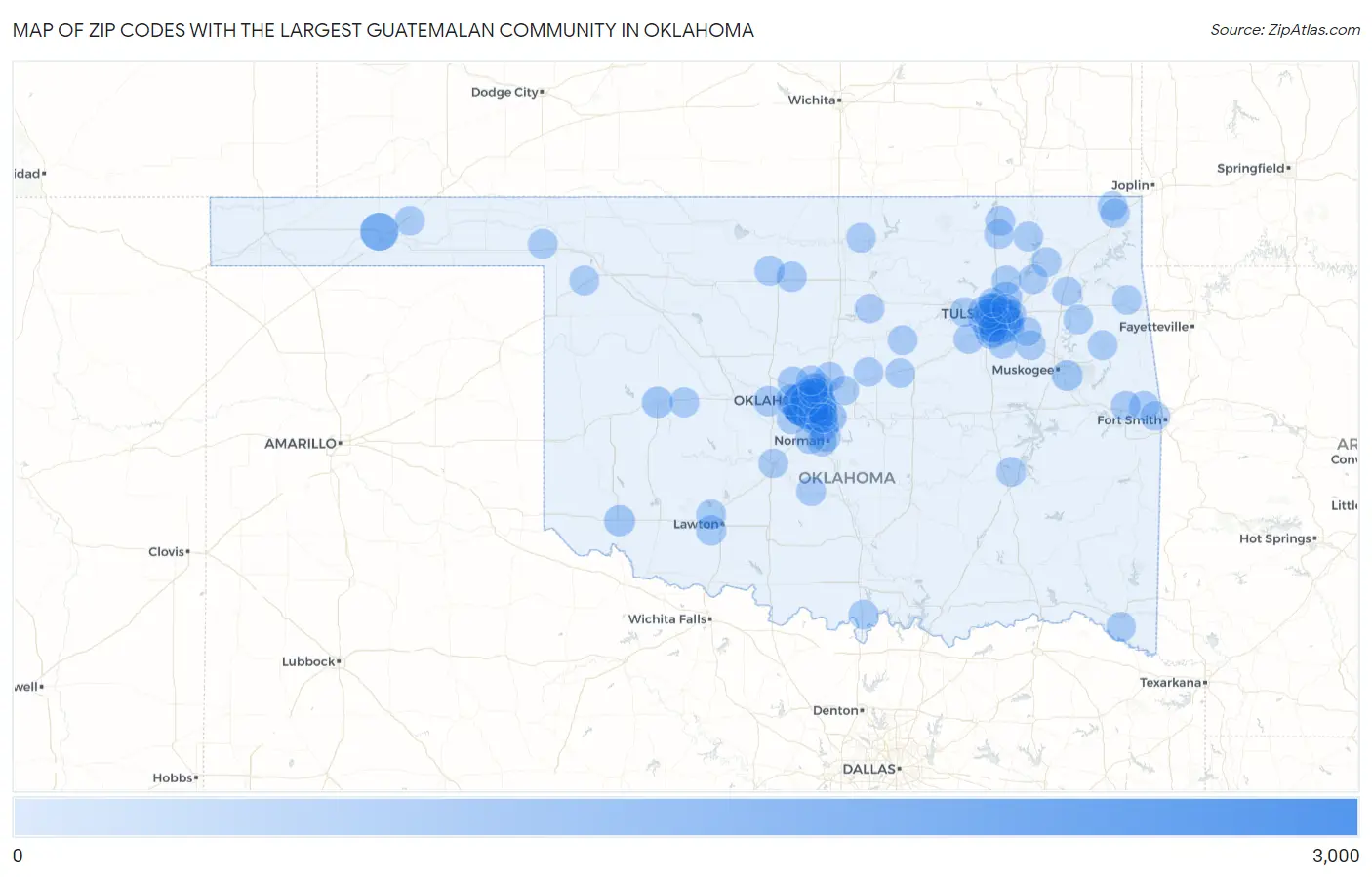 Zip Codes with the Largest Guatemalan Community in Oklahoma Map