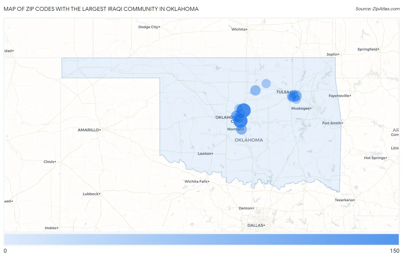 Zip Codes with the Largest Iraqi Community in Oklahoma Map