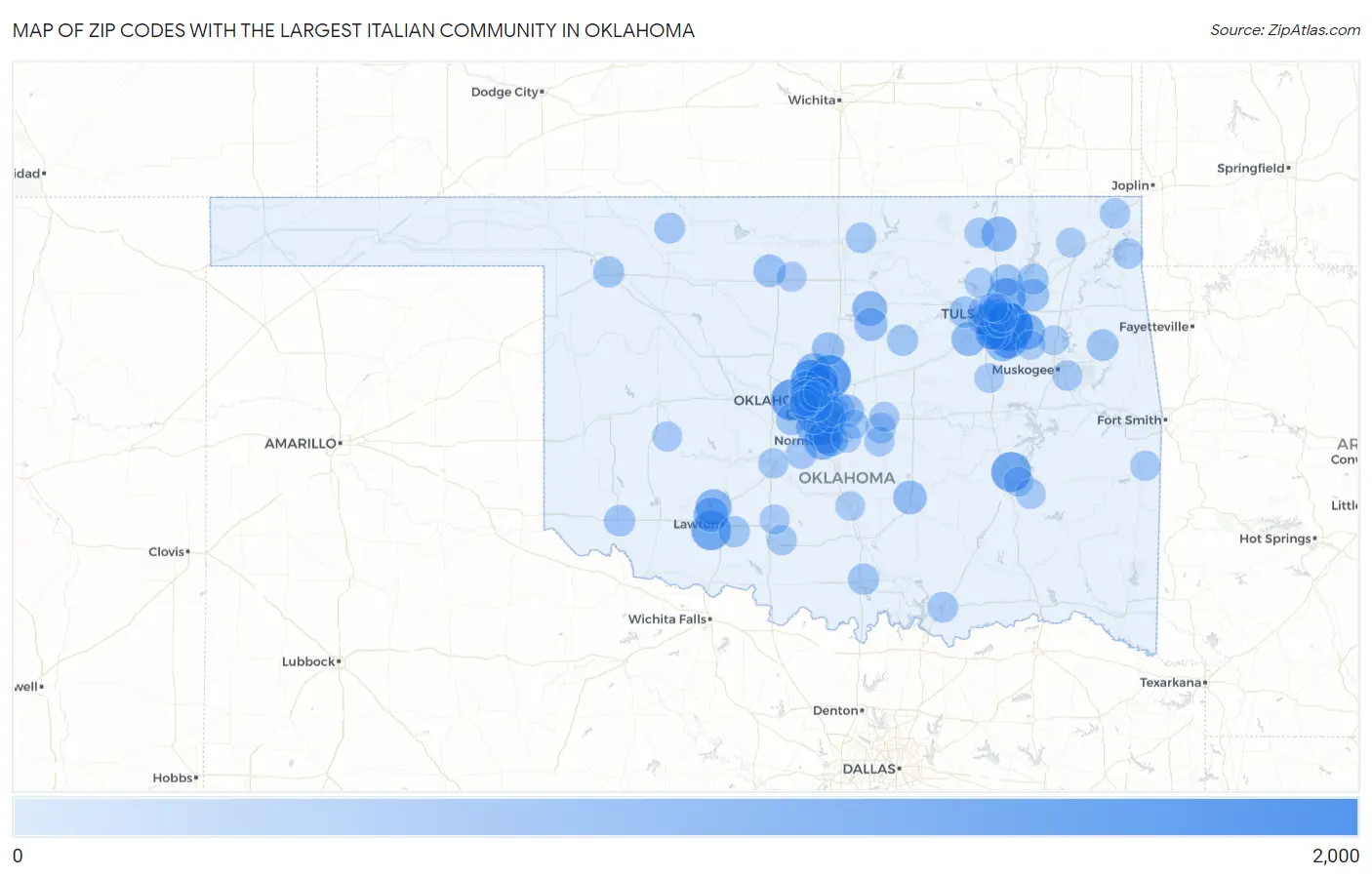Zip Codes with the Largest Italian Community in Oklahoma Map