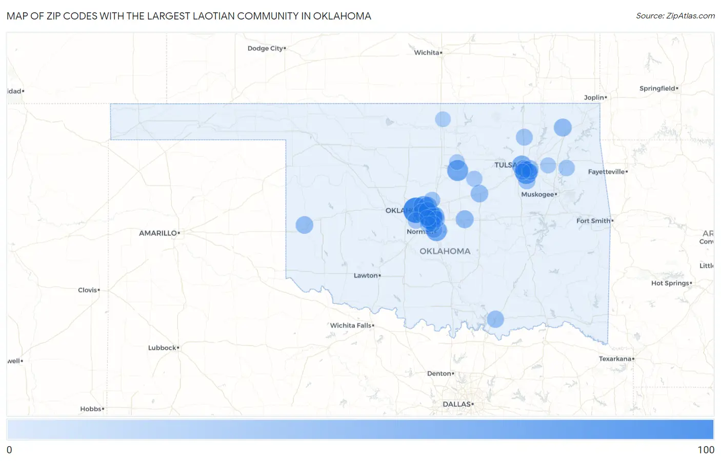 Zip Codes with the Largest Laotian Community in Oklahoma Map