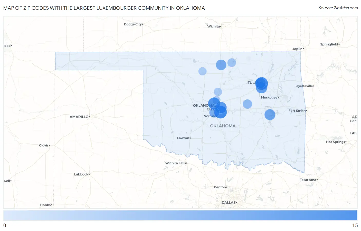 Zip Codes with the Largest Luxembourger Community in Oklahoma Map