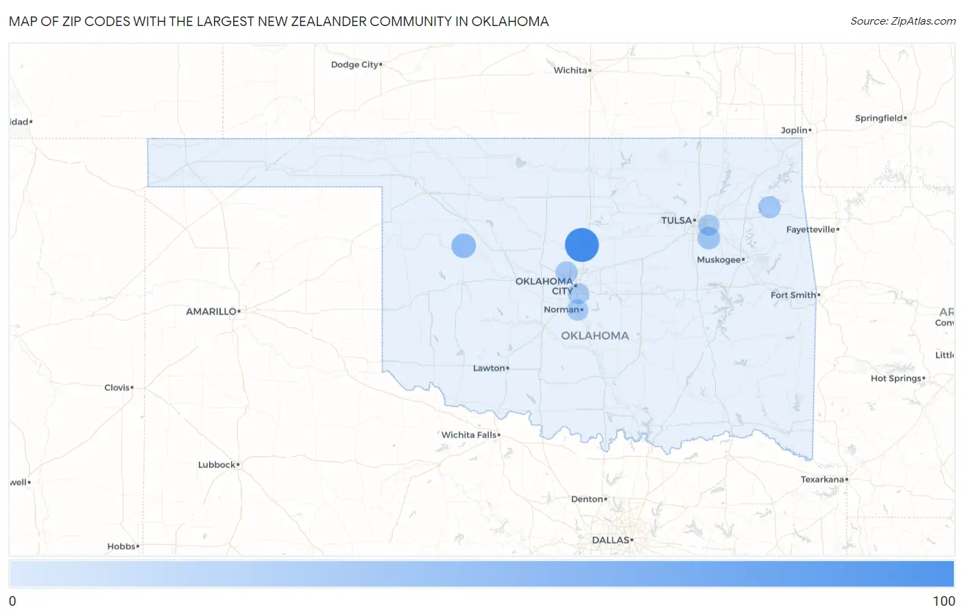 Zip Codes with the Largest New Zealander Community in Oklahoma Map