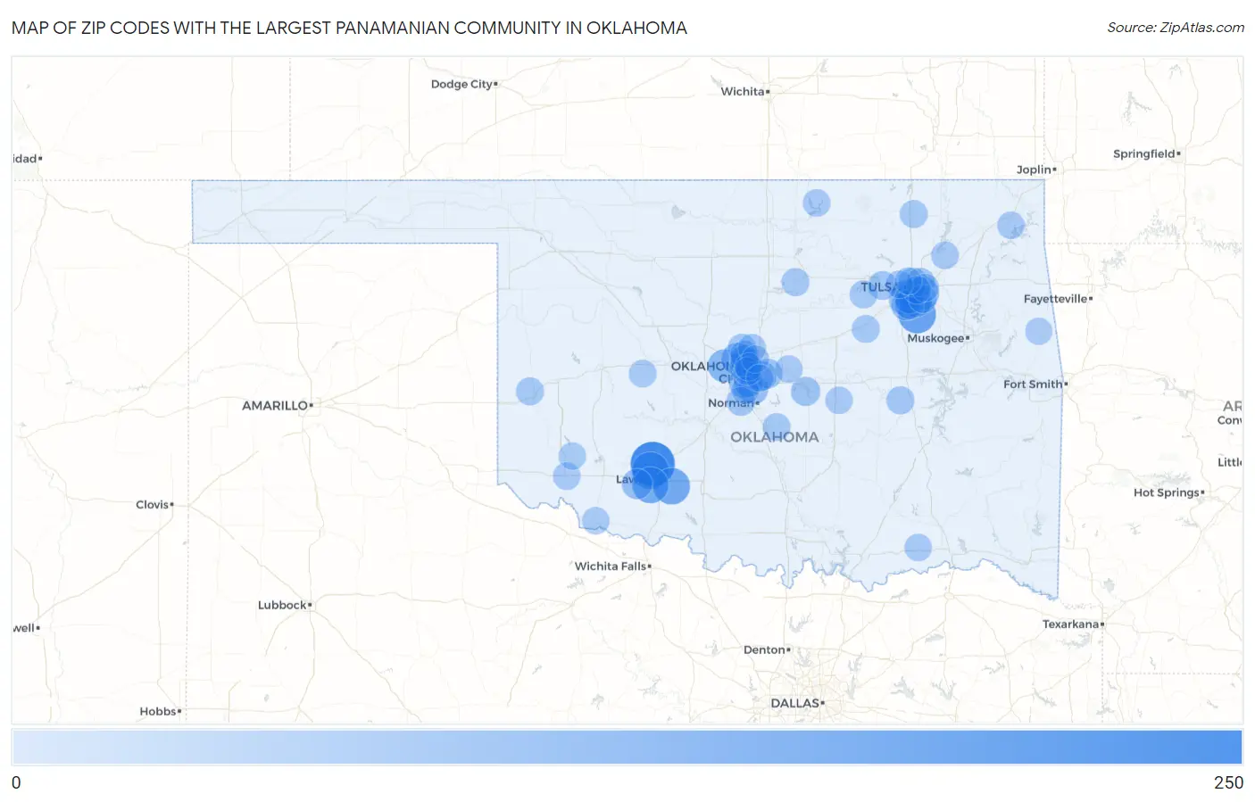 Zip Codes with the Largest Panamanian Community in Oklahoma Map