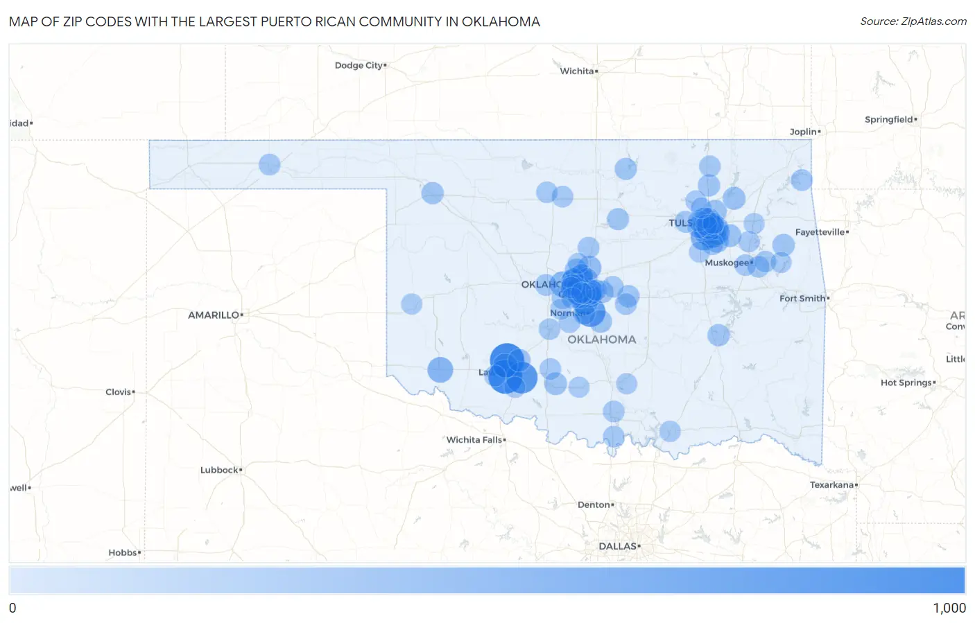 Zip Codes with the Largest Puerto Rican Community in Oklahoma Map
