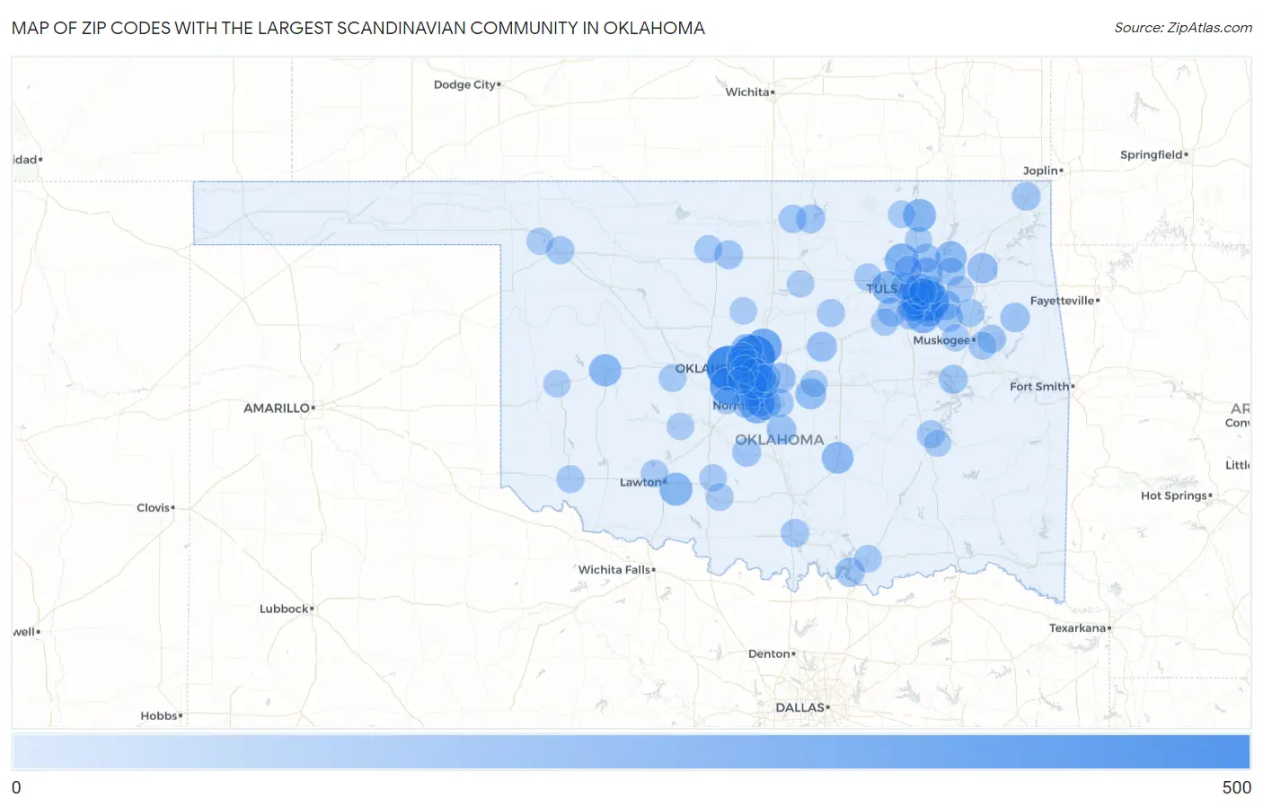 Zip Codes with the Largest Scandinavian Community in Oklahoma Map