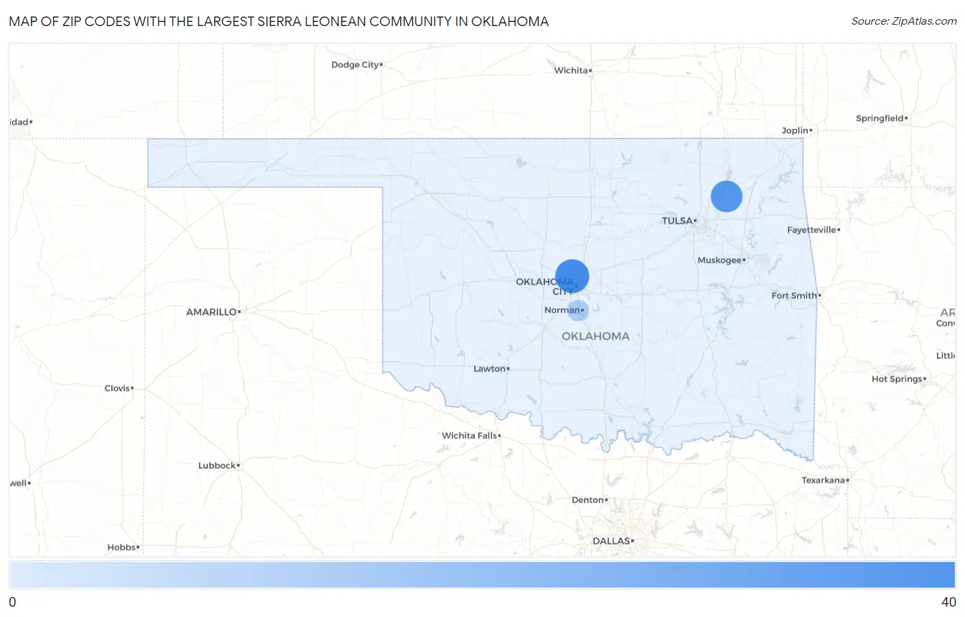 Zip Codes with the Largest Sierra Leonean Community in Oklahoma Map