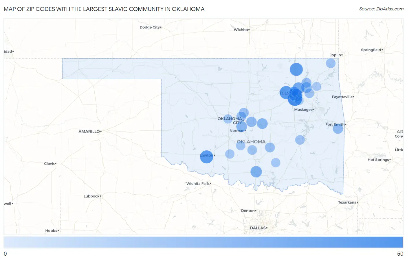 Zip Codes with the Largest Slavic Community in Oklahoma Map