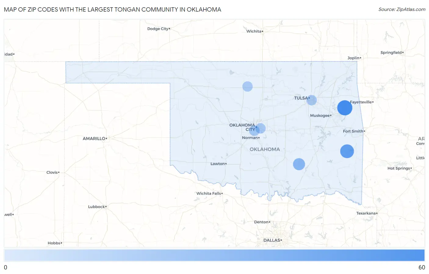 Zip Codes with the Largest Tongan Community in Oklahoma Map