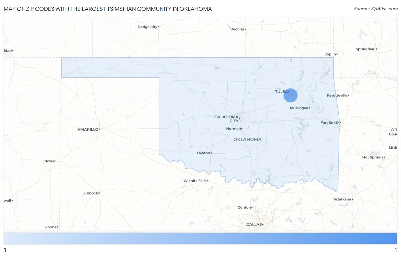 Zip Codes with the Largest Tsimshian Community in Oklahoma Map
