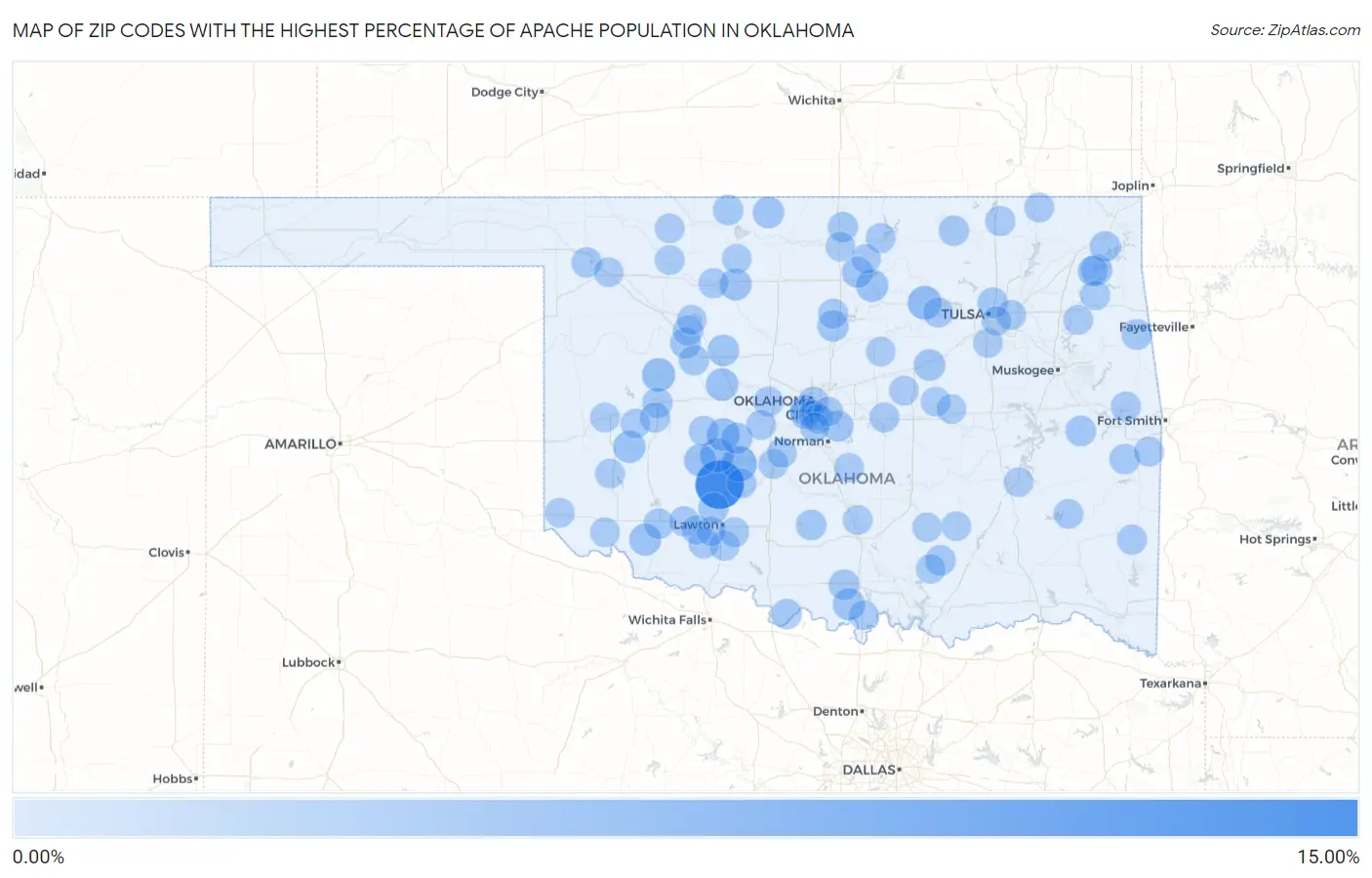 Zip Codes with the Highest Percentage of Apache Population in Oklahoma Map