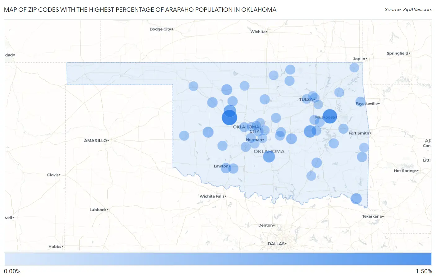 Zip Codes with the Highest Percentage of Arapaho Population in Oklahoma Map