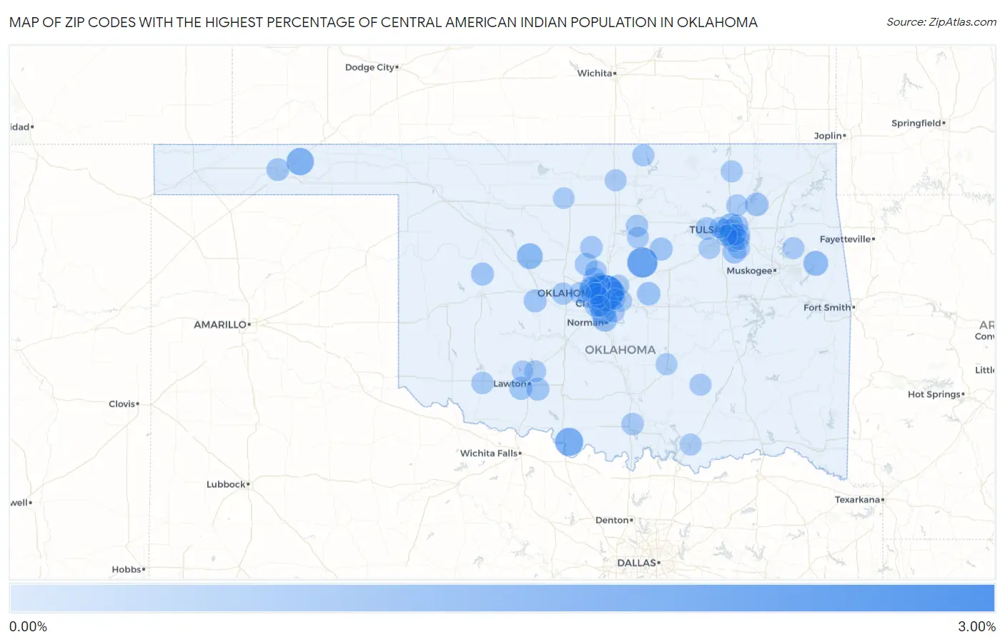 Zip Codes with the Highest Percentage of Central American Indian Population in Oklahoma Map