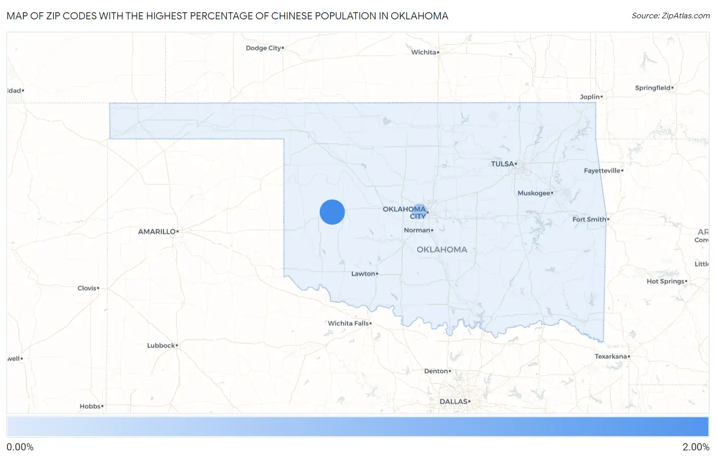 Zip Codes with the Highest Percentage of Chinese Population in Oklahoma Map