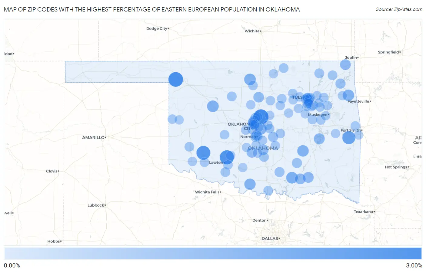 Zip Codes with the Highest Percentage of Eastern European Population in Oklahoma Map