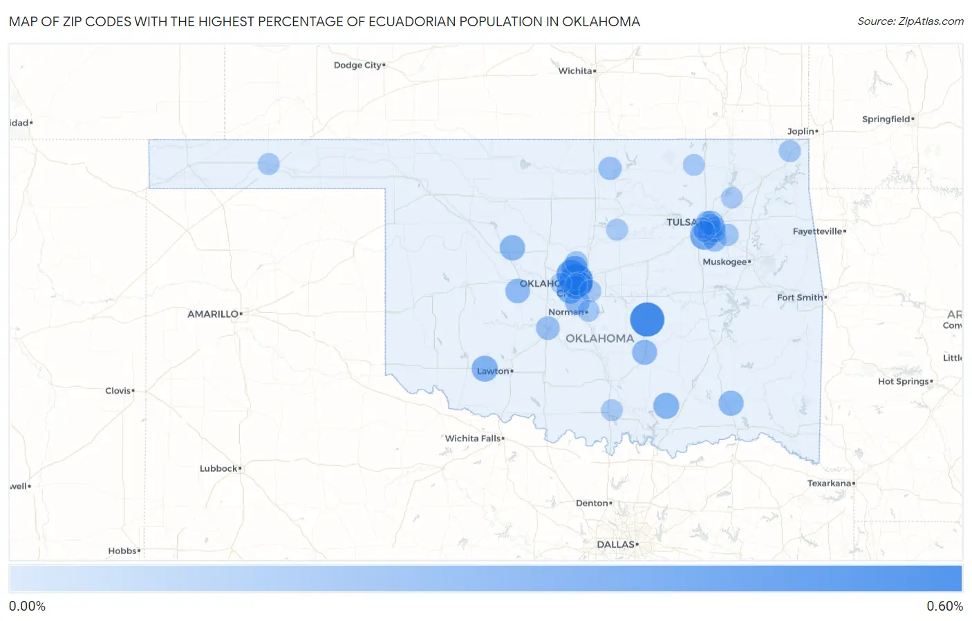 Zip Codes with the Highest Percentage of Ecuadorian Population in Oklahoma Map