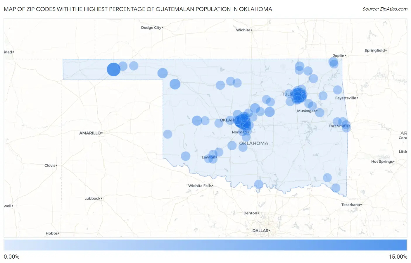 Zip Codes with the Highest Percentage of Guatemalan Population in Oklahoma Map