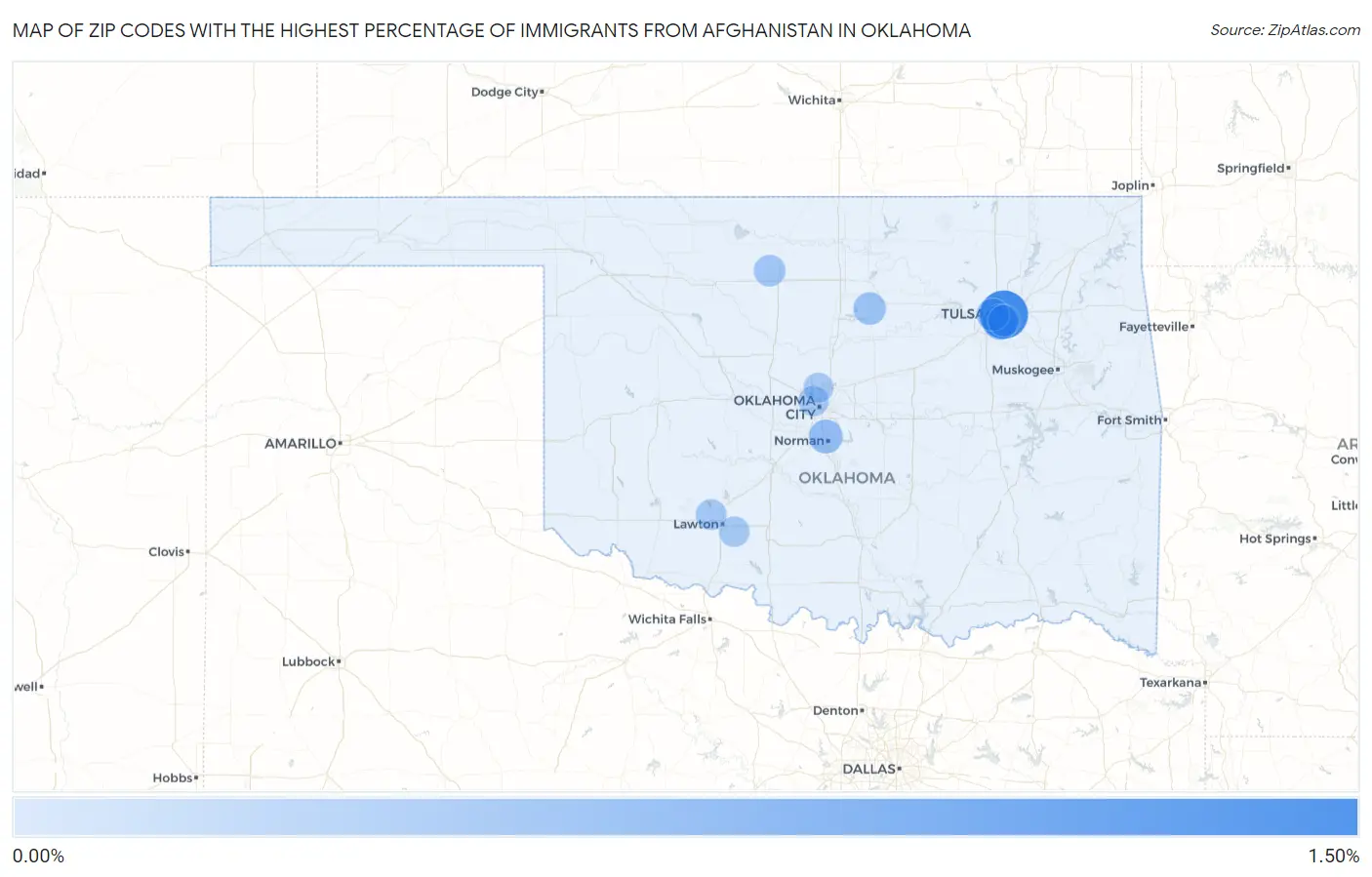 Zip Codes with the Highest Percentage of Immigrants from Afghanistan in Oklahoma Map