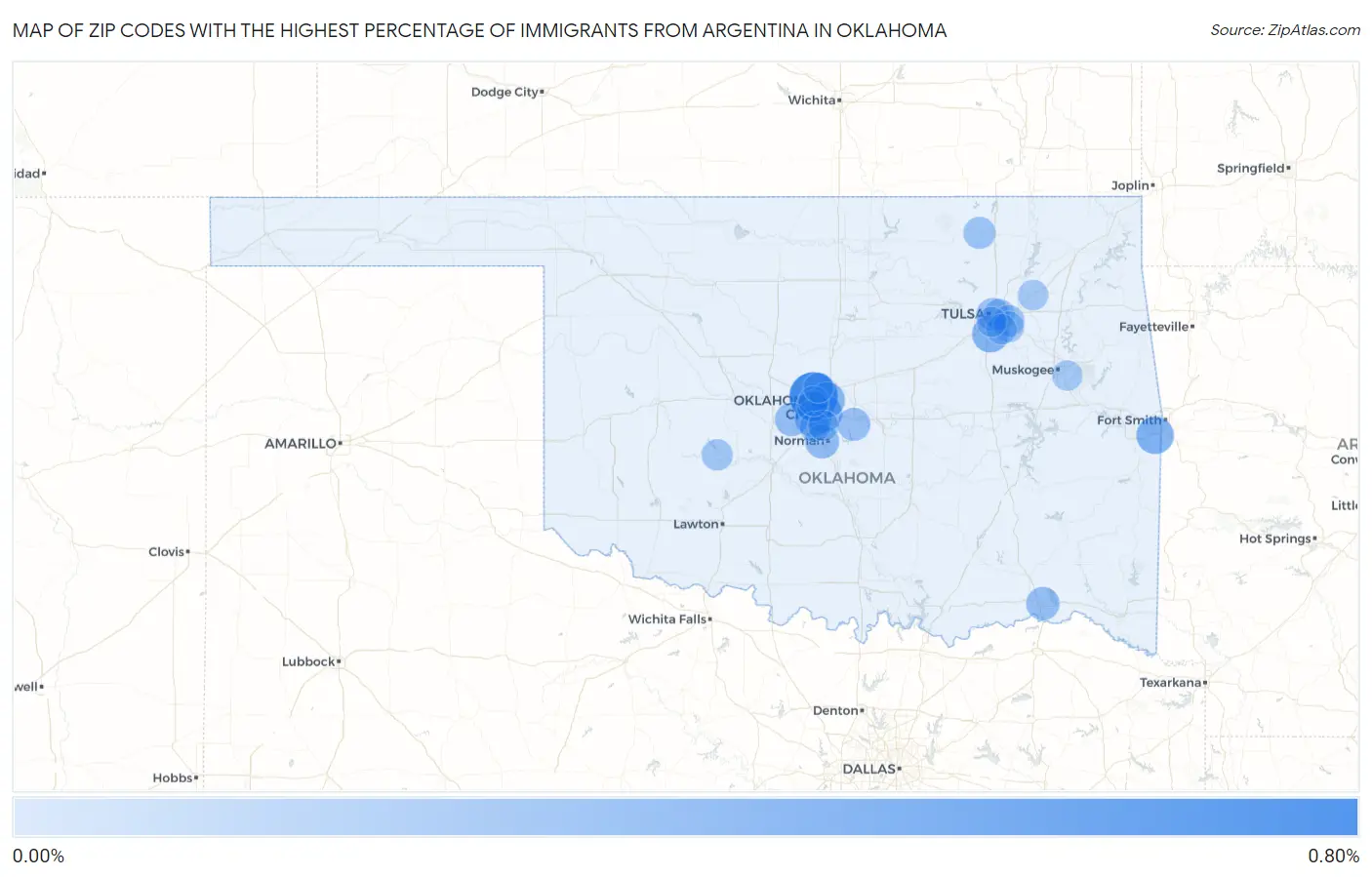 Zip Codes with the Highest Percentage of Immigrants from Argentina in Oklahoma Map