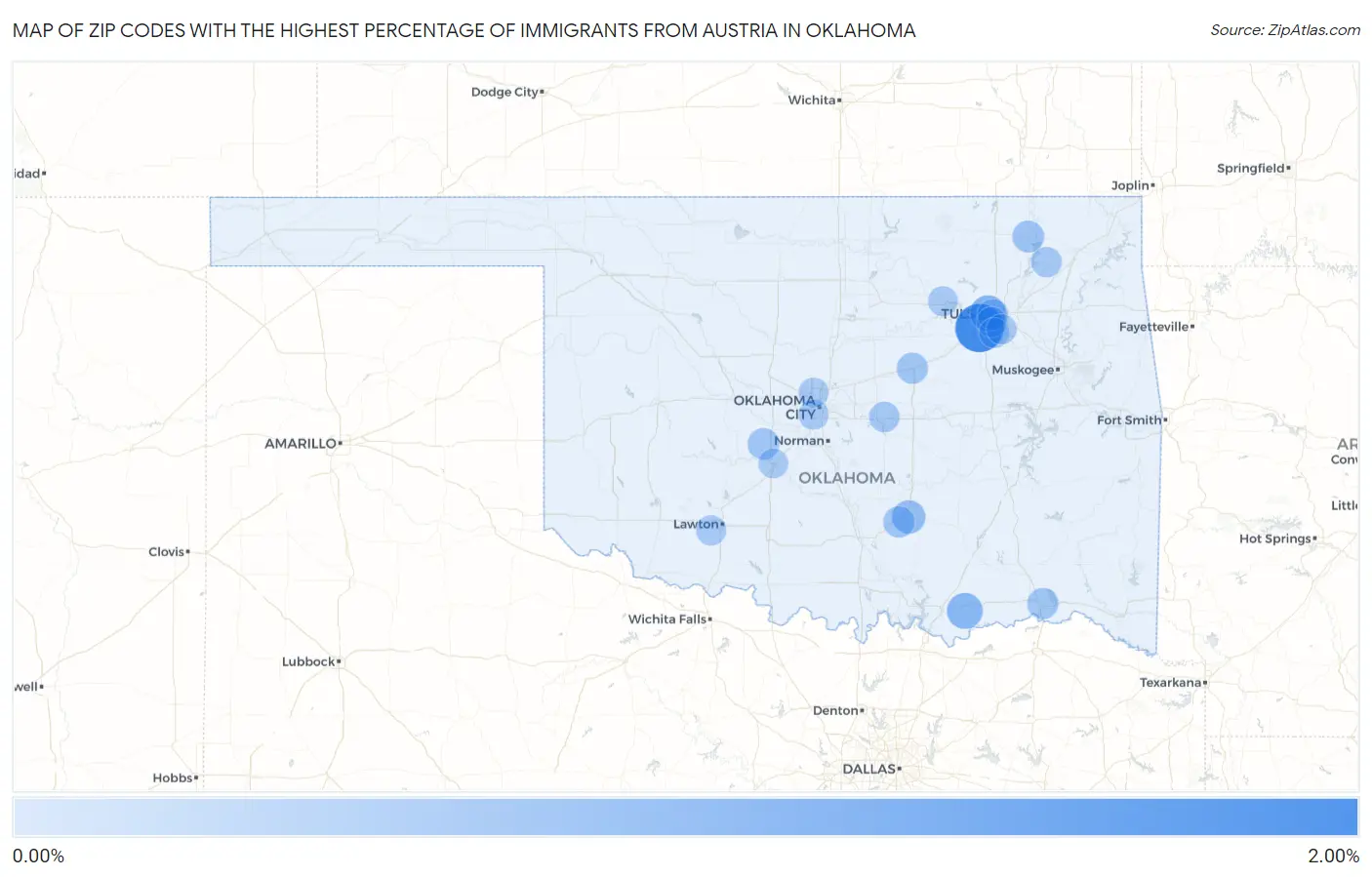 Zip Codes with the Highest Percentage of Immigrants from Austria in Oklahoma Map