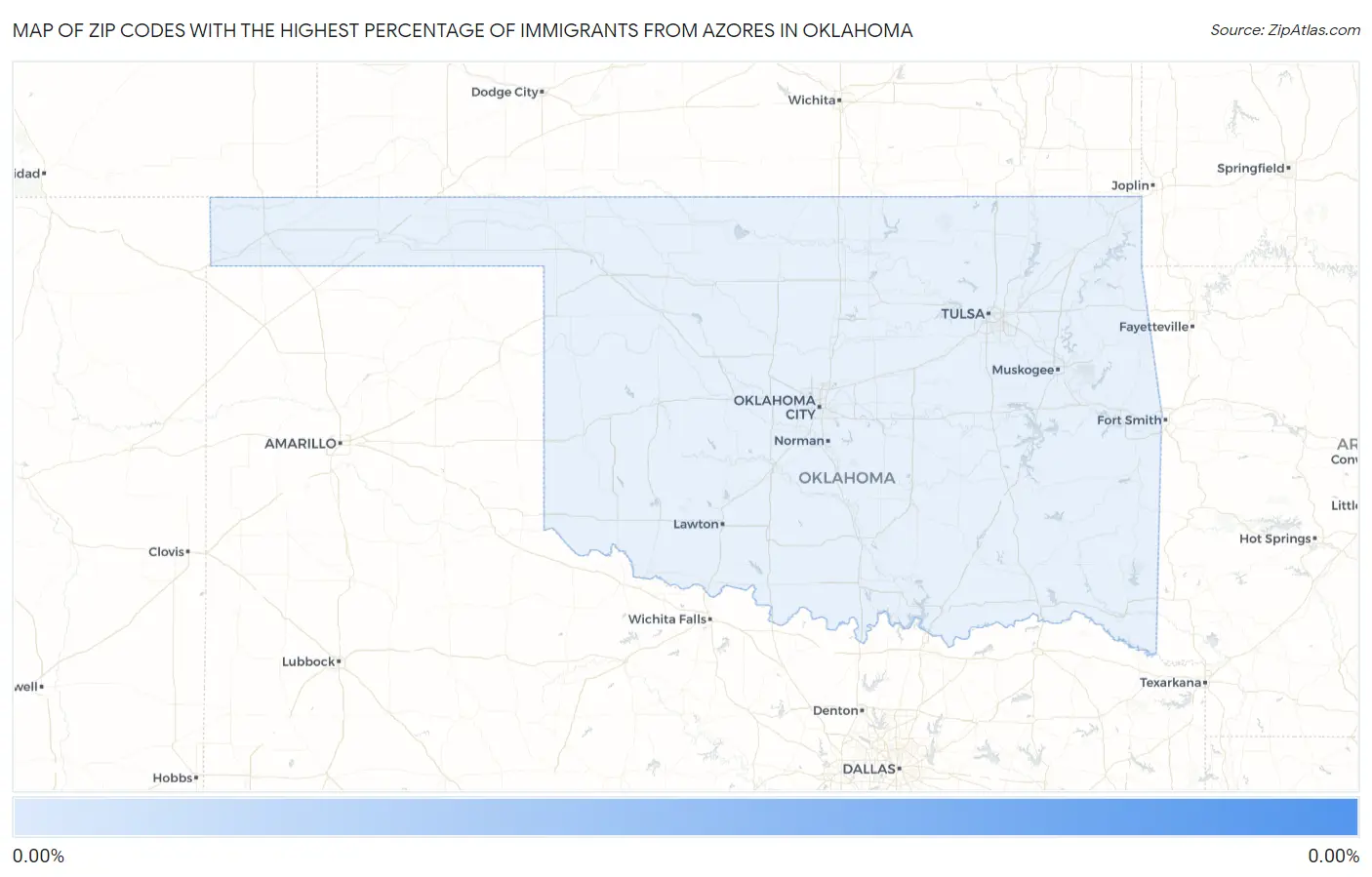 Zip Codes with the Highest Percentage of Immigrants from Azores in Oklahoma Map