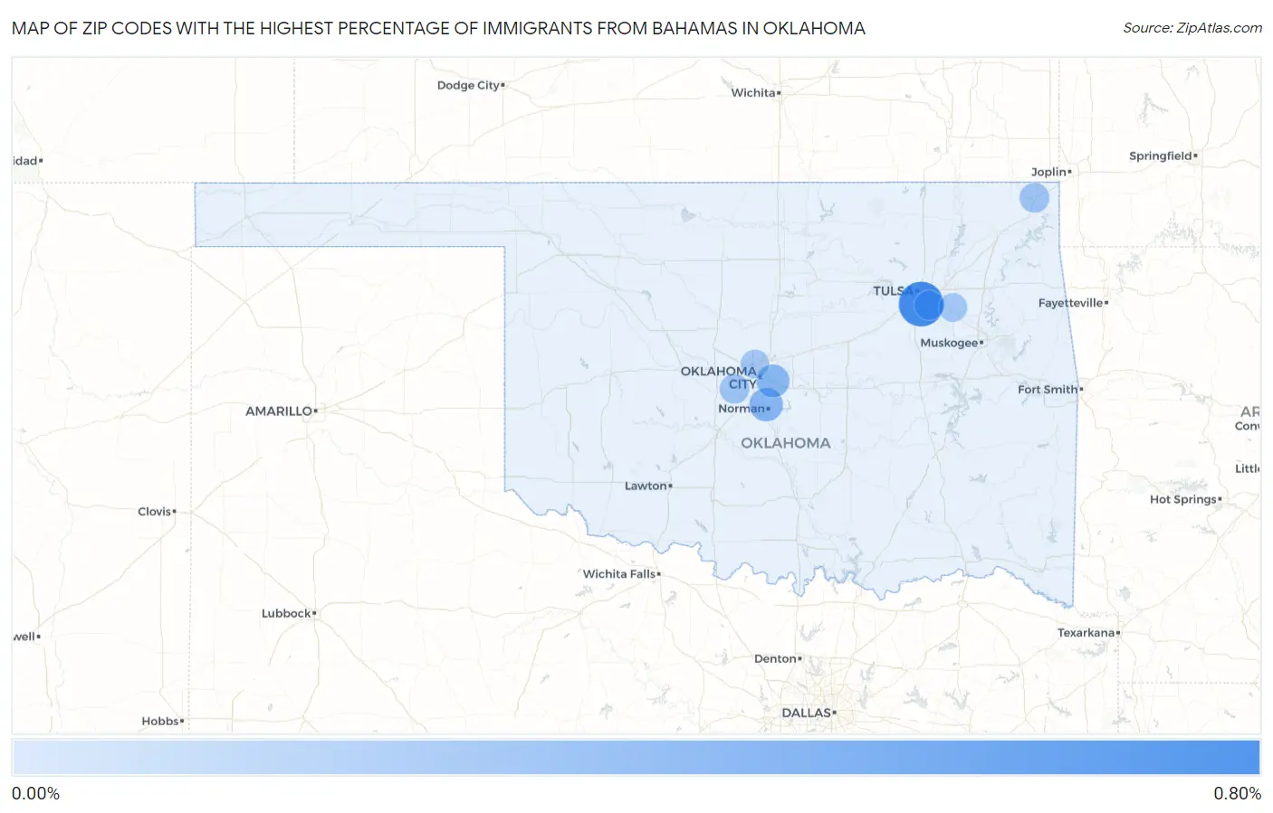 Zip Codes with the Highest Percentage of Immigrants from Bahamas in Oklahoma Map