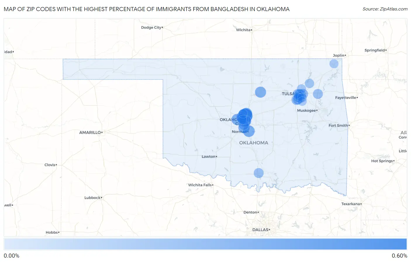 Zip Codes with the Highest Percentage of Immigrants from Bangladesh in Oklahoma Map