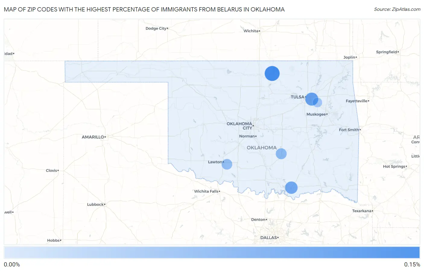 Zip Codes with the Highest Percentage of Immigrants from Belarus in Oklahoma Map