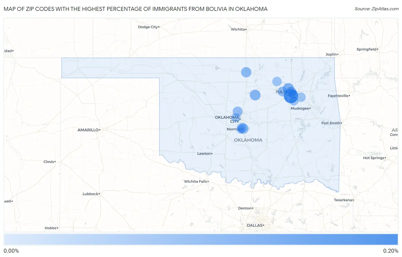 Zip Codes with the Highest Percentage of Immigrants from Bolivia in Oklahoma Map