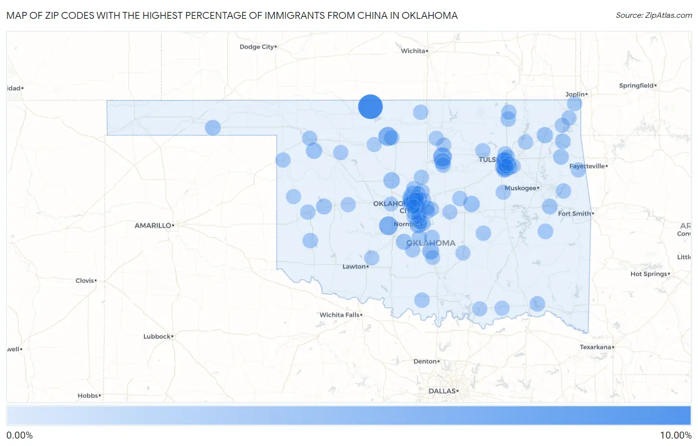 Zip Codes with the Highest Percentage of Immigrants from China in Oklahoma Map