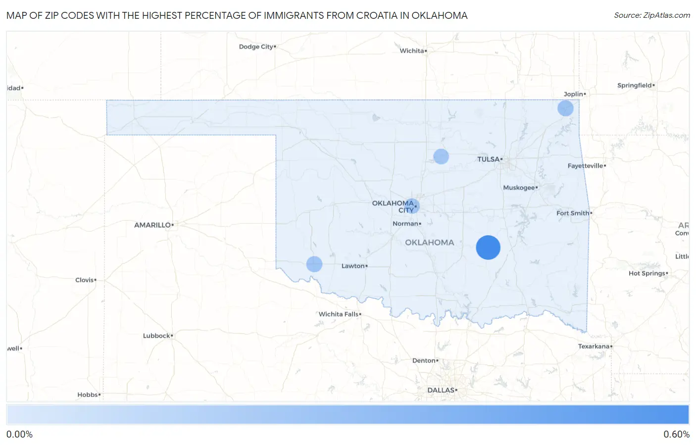 Zip Codes with the Highest Percentage of Immigrants from Croatia in Oklahoma Map