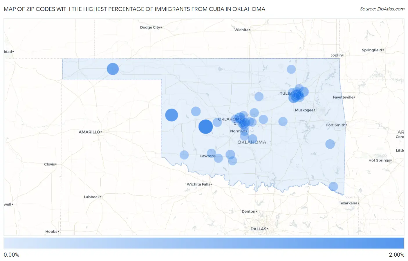 Zip Codes with the Highest Percentage of Immigrants from Cuba in Oklahoma Map