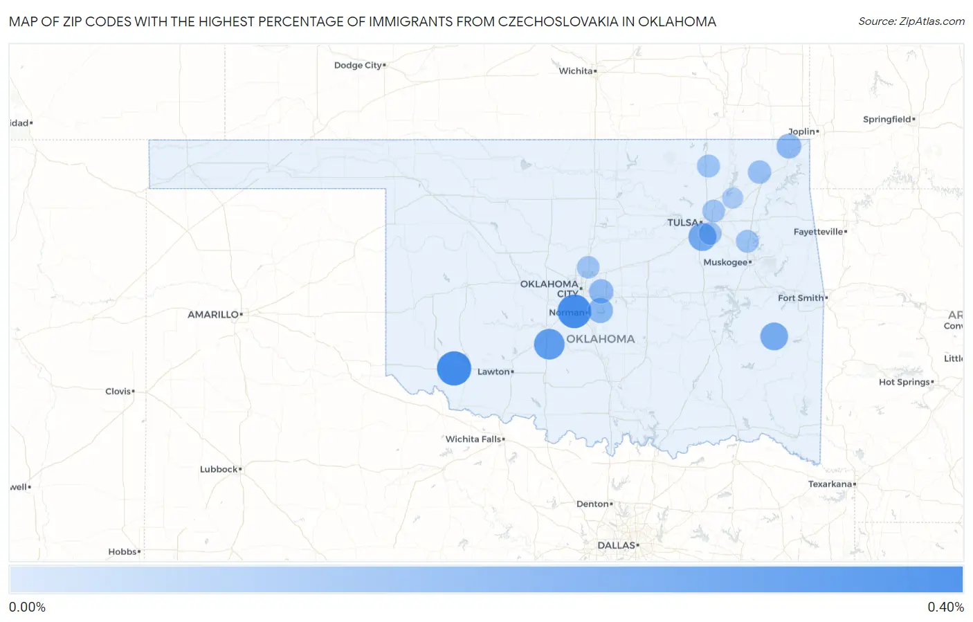 Zip Codes with the Highest Percentage of Immigrants from Czechoslovakia in Oklahoma Map
