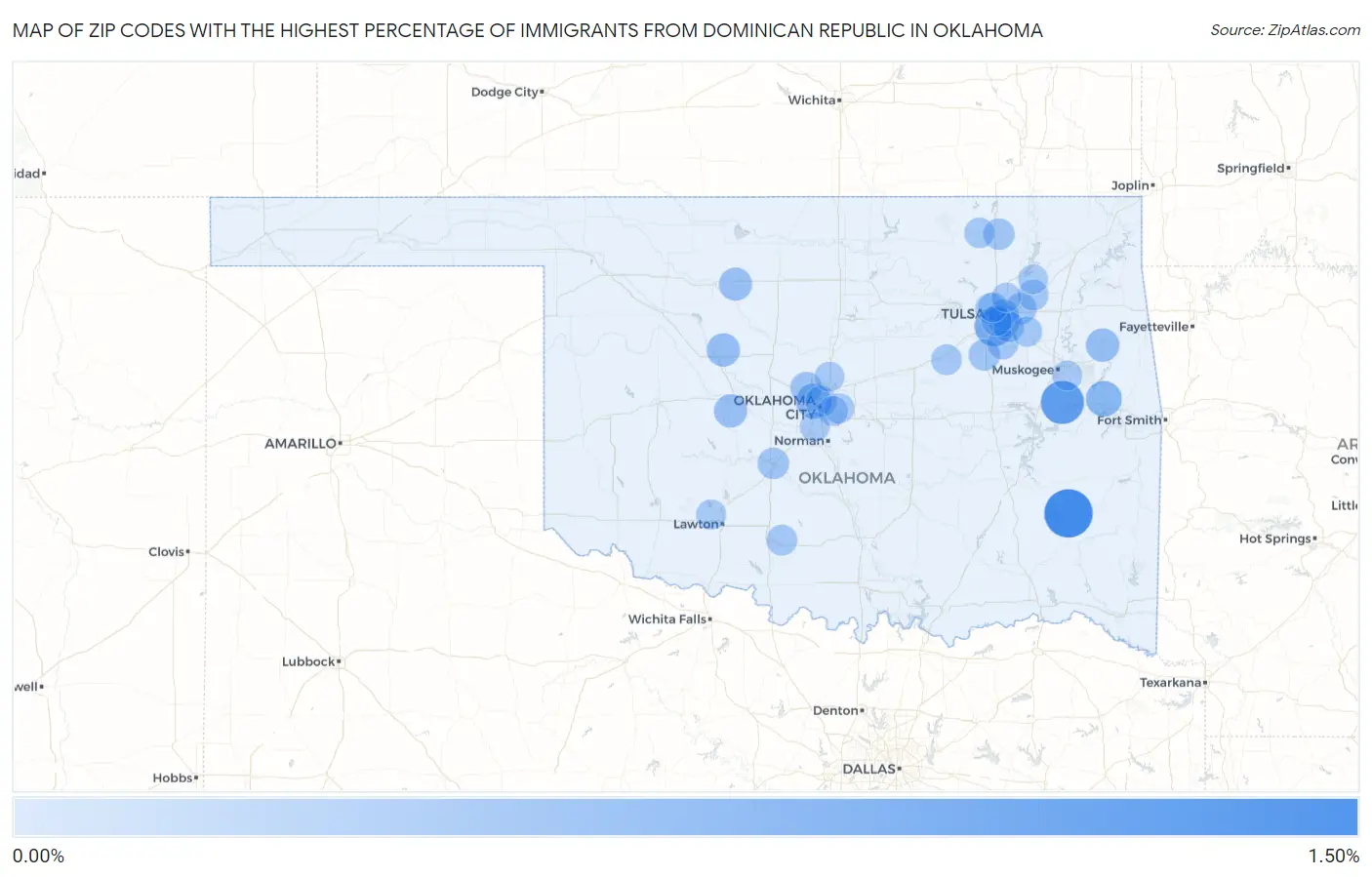 Zip Codes with the Highest Percentage of Immigrants from Dominican Republic in Oklahoma Map