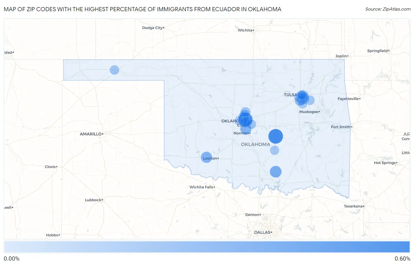 Zip Codes with the Highest Percentage of Immigrants from Ecuador in Oklahoma Map