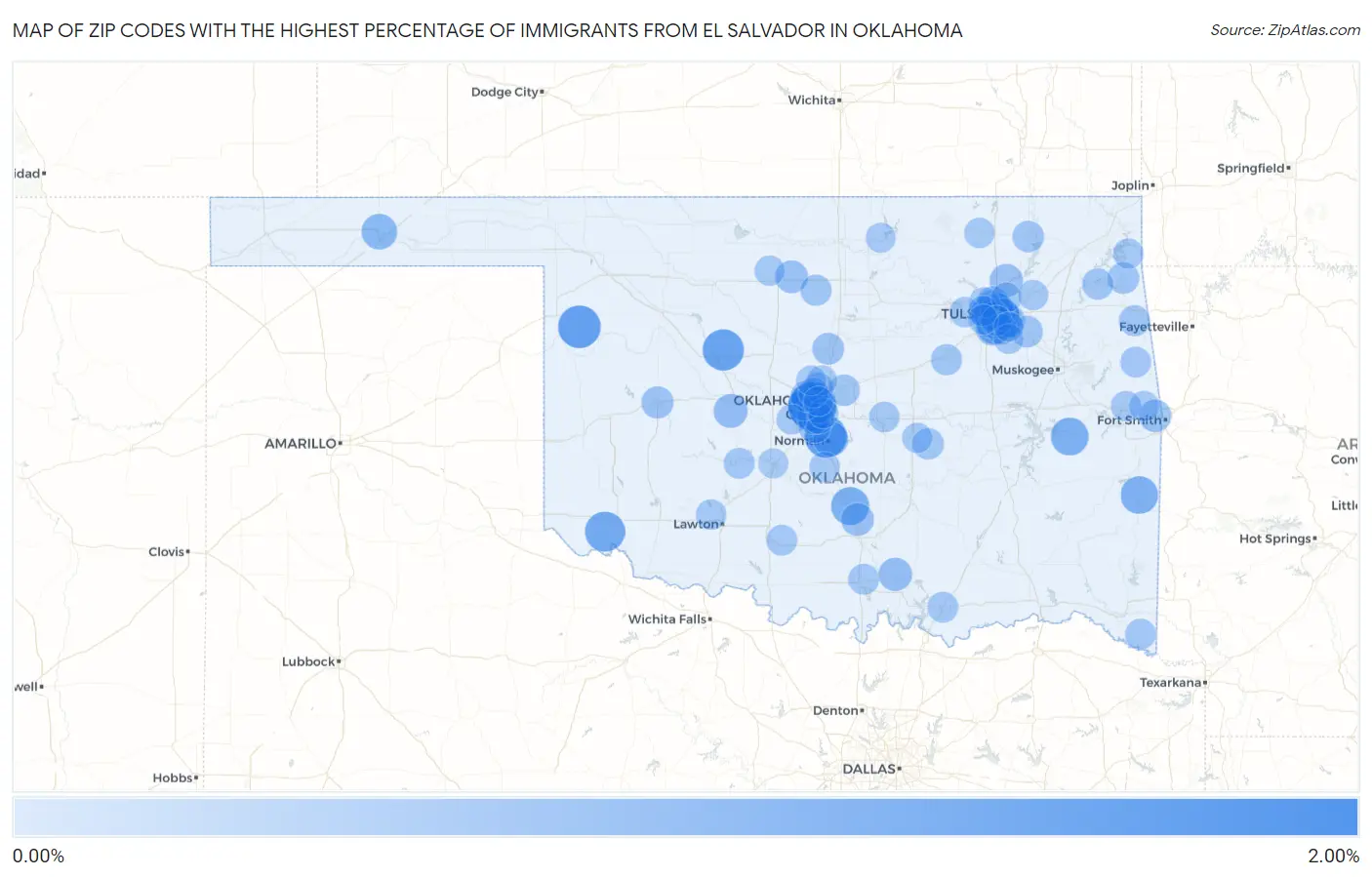 Zip Codes with the Highest Percentage of Immigrants from El Salvador in Oklahoma Map