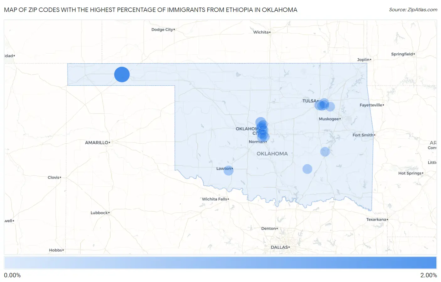 Zip Codes with the Highest Percentage of Immigrants from Ethiopia in Oklahoma Map