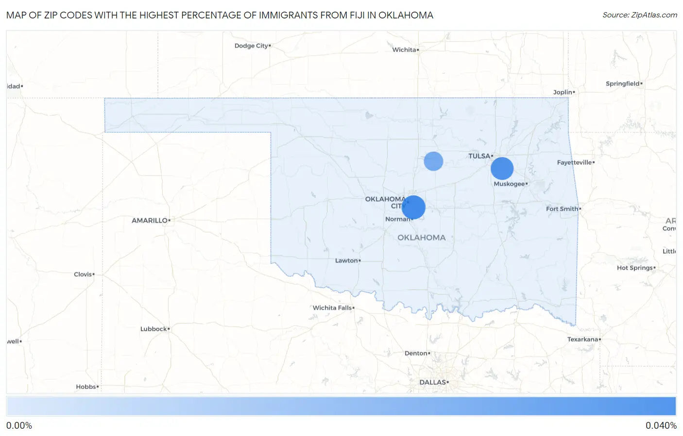 Zip Codes with the Highest Percentage of Immigrants from Fiji in Oklahoma Map