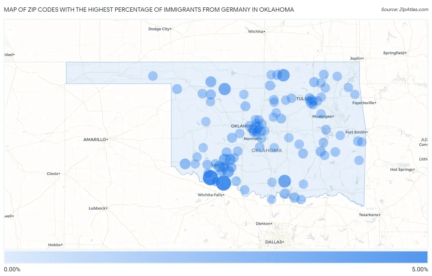 Zip Codes with the Highest Percentage of Immigrants from Germany in Oklahoma Map